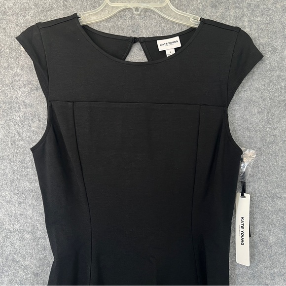 KATE YOUNG Black Ponte Cutout Back Fit & Flare Dress LBD Size 6 NWT - Picture 5 of 14